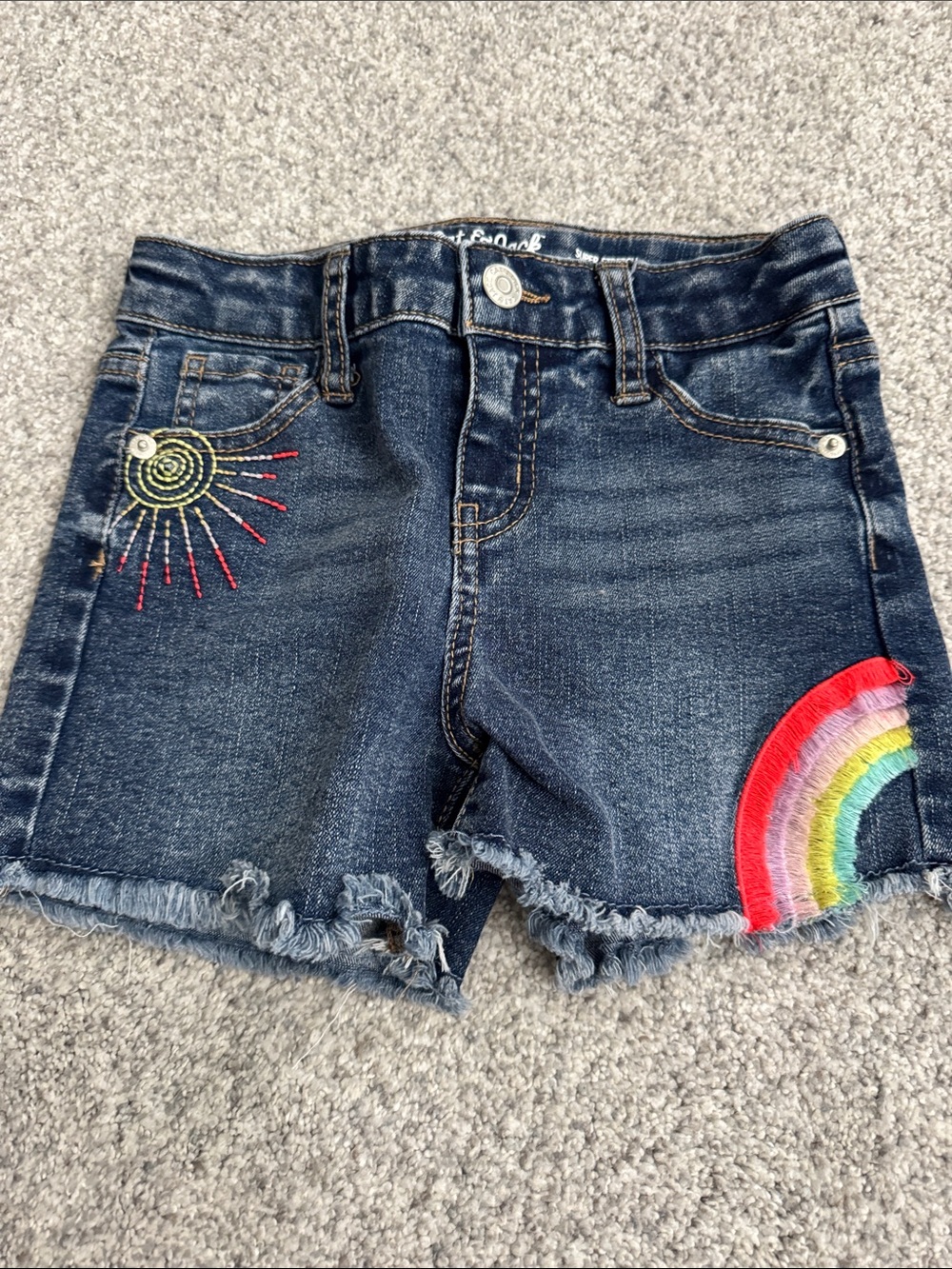 Cat & Jack Dark Blue Denim Shorts with Rainbow and Sun Embroidery